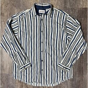Vintage Striped Button Up Shirt XL Blue White Workwear 90s Y2K Stone Mesa